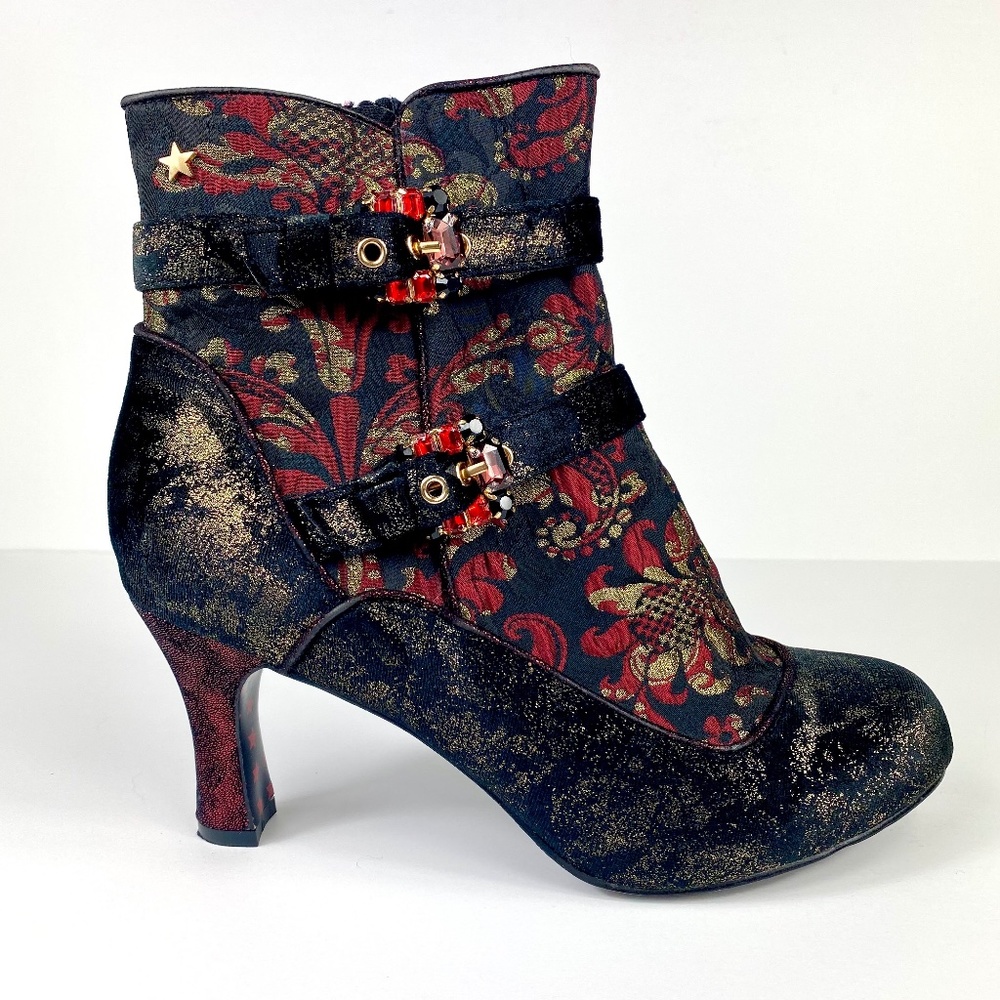 Joe Browns Metallic Brocade and Velvet Ankle Boots with Jewel Encrusted Buckles